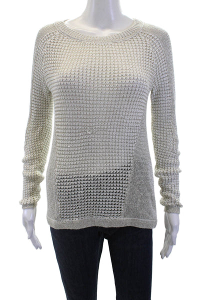 Marchesa Voyage Womens Beige Cotton Crewneck Pullover Long Sleeve Size XS