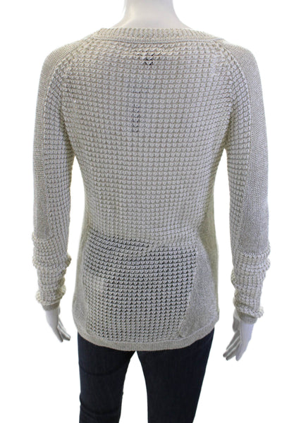 Marchesa Voyage Womens Beige Cotton Crewneck Pullover Long Sleeve Size XS