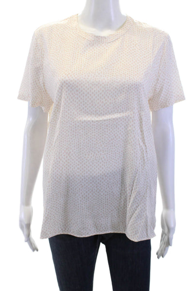 Amina Rubinacci Women Beige Animal Print Blouse Short Sleeve Silk Blend Size 46