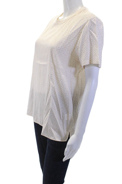 Amina Rubinacci Women Beige Animal Print Blouse Short Sleeve Silk Blend Size 46