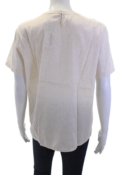 Amina Rubinacci Women Beige Animal Print Blouse Short Sleeve Silk Blend Size 46