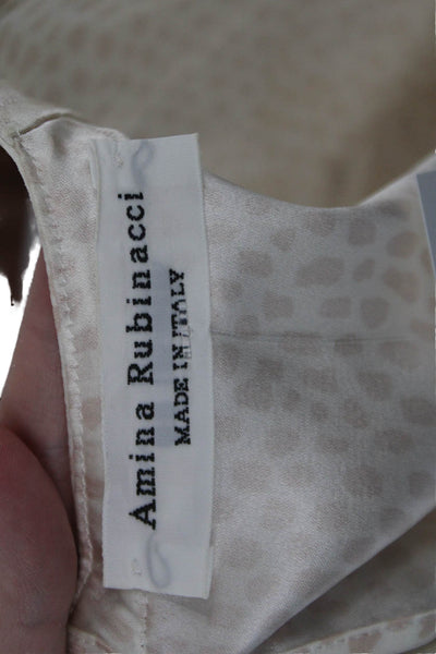 Amina Rubinacci Women Beige Animal Print Blouse Short Sleeve Silk Blend Size 46