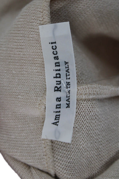 Amina Rubinacci Womens Beige Linen Blazer 3/4 Sleeve Size 46