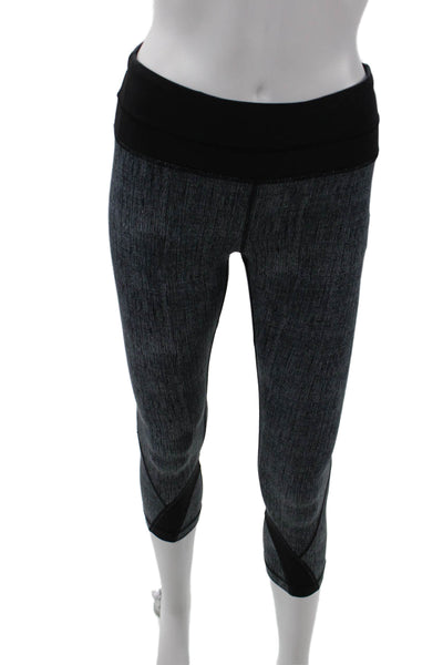 Lululemon Womens Capri Cropped Leggings Black Striped Nylon Blend Size 4
