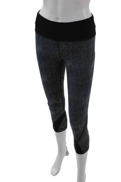 Lululemon Womens Capri Cropped Leggings Black Striped Nylon Blend Size 4