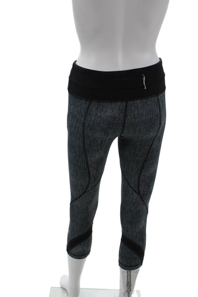 Lululemon Womens Capri Cropped Leggings Black Striped Nylon Blend Size 4