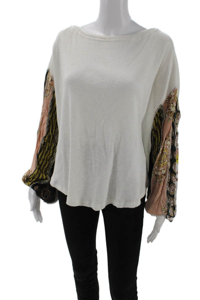 We The Free Womens Bohemian Floral Paisley Tunic White Long Sleeve Size L