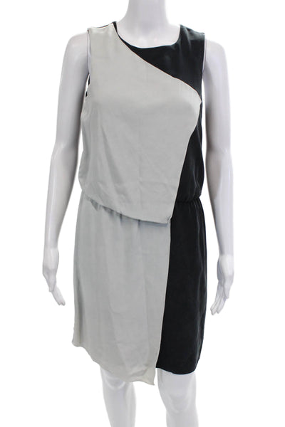 Tibi, Womens Shift Dress Black Silk Sleeveless Zip Above Knee Size 6