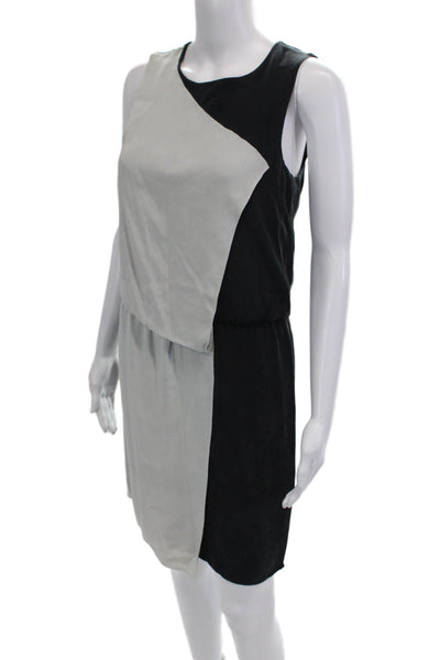 Tibi, Womens Shift Dress Black Silk Sleeveless Zip Above Knee Size 6