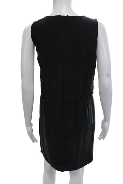 Tibi, Womens Shift Dress Black Silk Sleeveless Zip Above Knee Size 6