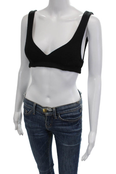 Donni Womens Crop Top Black V-Neck Sleeveless Size S