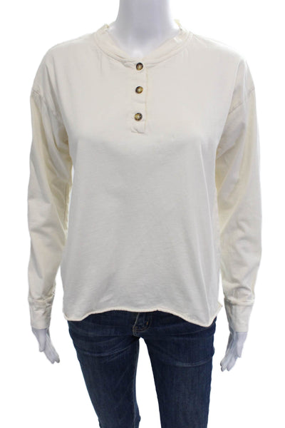 Donni Women Basic Long Sleeve Button-Up Cotton Crew Neck White Top Size XS