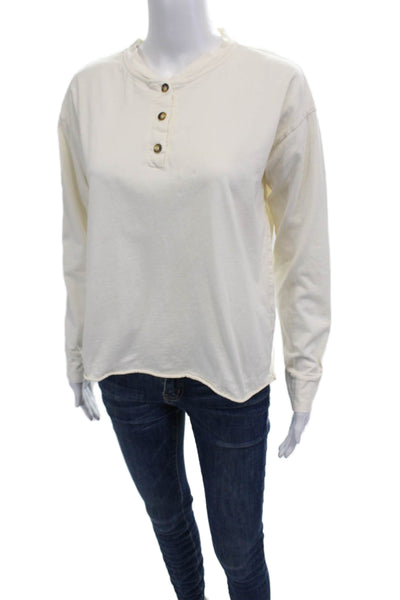 Donni Women Basic Long Sleeve Button-Up Cotton Crew Neck White Top Size XS