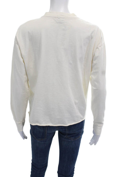 Donni Women Basic Long Sleeve Button-Up Cotton Crew Neck White Top Size XS