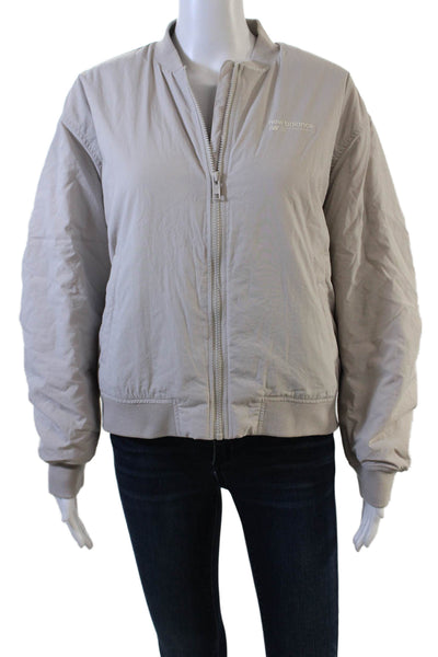 New Balance Women Bomber Windbreaker Jacket Beige Zip Polyamide Size XS