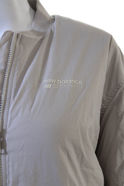 New Balance Women Bomber Windbreaker Jacket Beige Zip Polyamide Size XS