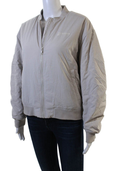 New Balance Women Bomber Windbreaker Jacket Beige Zip Polyamide Size XS