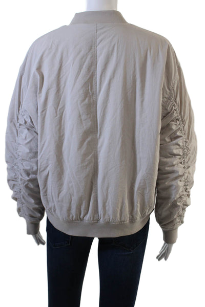New Balance Women Bomber Windbreaker Jacket Beige Zip Polyamide Size XS