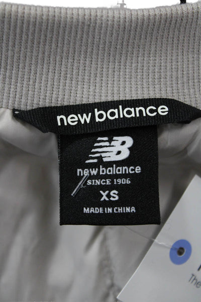 New Balance Women Bomber Windbreaker Jacket Beige Zip Polyamide Size XS