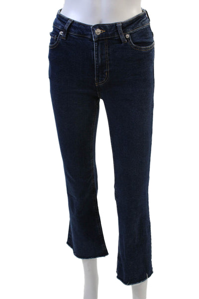 MNG Women Cropped Straight Dark Blue Jeans Button Mid Rise Size 2