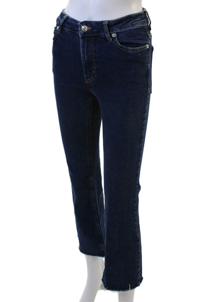 MNG Women Cropped Straight Dark Blue Jeans Button Mid Rise Size 2