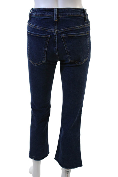 MNG Women Cropped Straight Dark Blue Jeans Button Mid Rise Size 2