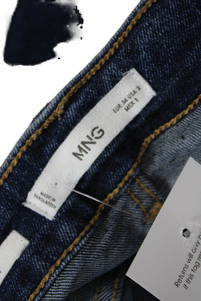 MNG Women Cropped Straight Dark Blue Jeans Button Mid Rise Size 2