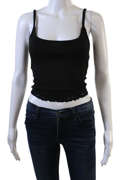 White Fox Women Black Cropped Camisole Square Neck Sleeveless Top Size XS