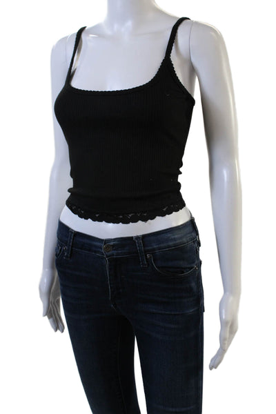 White Fox Women Black Cropped Camisole Square Neck Sleeveless Top Size XS