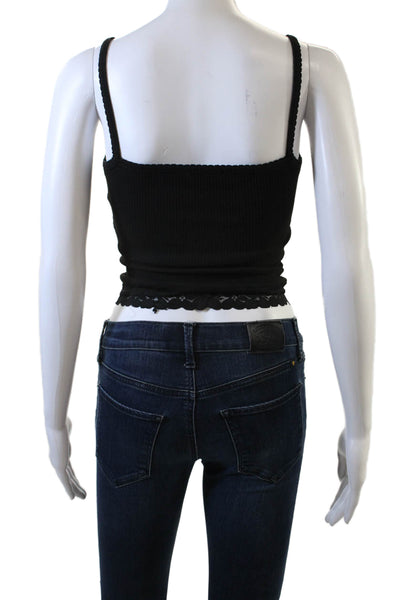 White Fox Women Black Cropped Camisole Square Neck Sleeveless Top Size XS