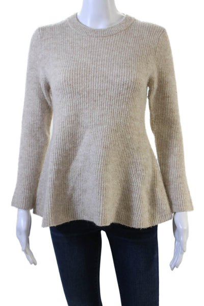 COS Women Pullover Sweater Beige Crew Neck Long Sleeve Wool Size S