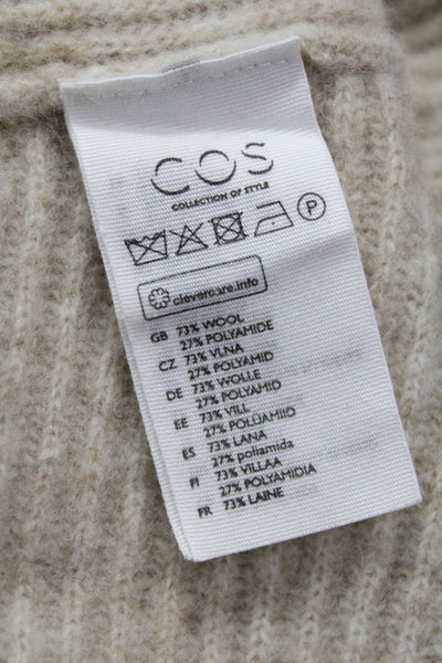 COS Women Pullover Sweater Beige Crew Neck Long Sleeve Wool Size S