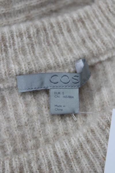 COS Women Pullover Sweater Beige Crew Neck Long Sleeve Wool Size S