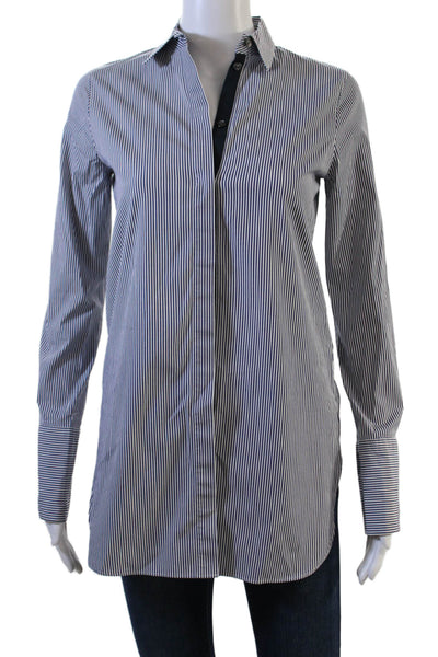 J Crew Women Dark Blue Striped Collared Tunic Button-Up Long Sleeve Size 00