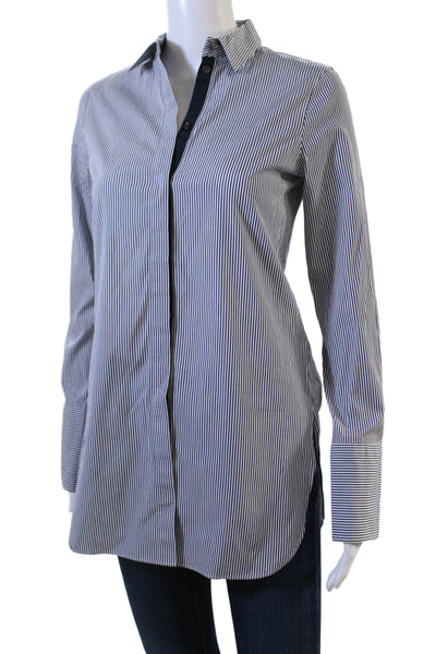 J Crew Women Dark Blue Striped Collared Tunic Button-Up Long Sleeve Size 00