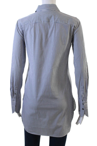 J Crew Women Dark Blue Striped Collared Tunic Button-Up Long Sleeve Size 00