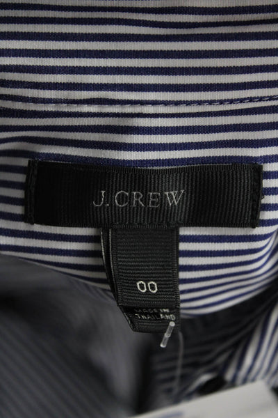 J Crew Women Dark Blue Striped Collared Tunic Button-Up Long Sleeve Size 00