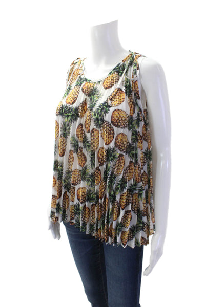 nicole by Nicole Miller Womens White Graphic Sleeveless Tunic Blouse Size M