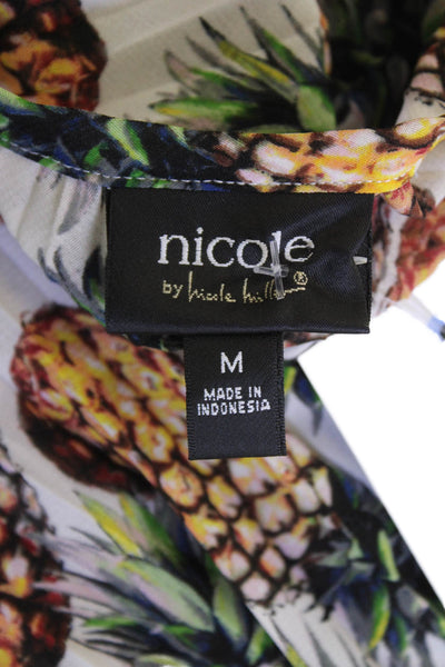 nicole by Nicole Miller Womens White Graphic Sleeveless Tunic Blouse Size M