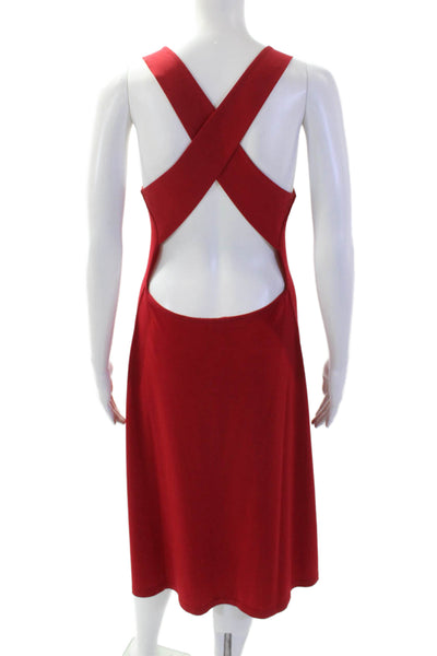 Calvin Klein Women Tank Dress Red Sleeveless Round Neck Midi Size 8