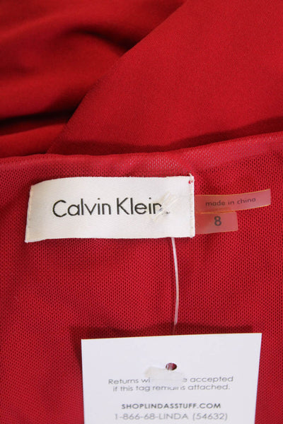 Calvin Klein Women Tank Dress Red Sleeveless Round Neck Midi Size 8