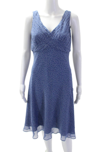 Adrianna Papell Women A-Line Silk Polka Dot Sundress Blue Mid-Calf Size 8