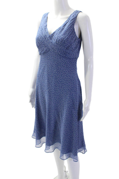 Adrianna Papell Women A-Line Silk Polka Dot Sundress Blue Mid-Calf Size 8
