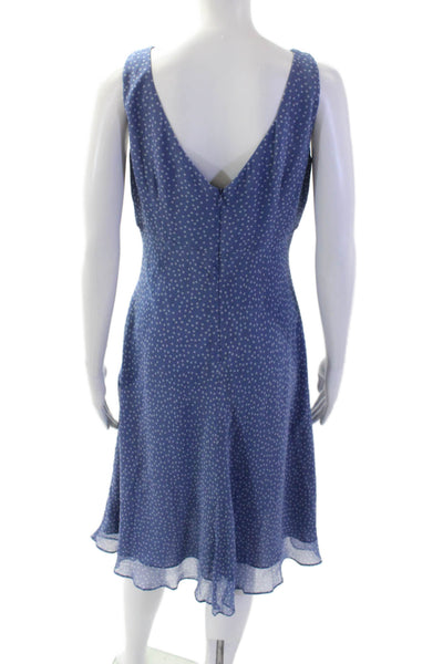 Adrianna Papell Women A-Line Silk Polka Dot Sundress Blue Mid-Calf Size 8