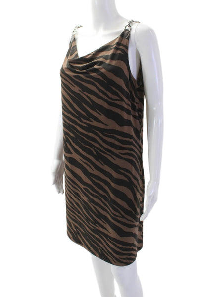 Michael Michael Kors Women Sleeveless Black Animal Print Shift Dress Size L