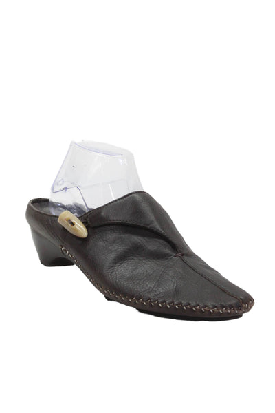 Donald J Pliner Women's Round Toe Slip-On Leather Mules Sandals Brown Size 9.5