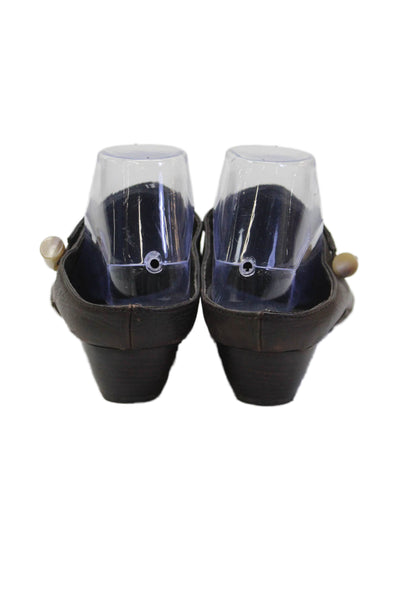 Donald J Pliner Women's Round Toe Slip-On Leather Mules Sandals Brown Size 9.5