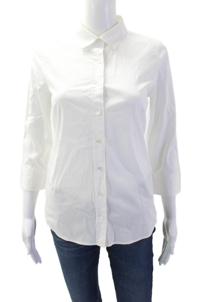 J Crew Women Collared Button-Up Top White 3/4 Sleeve Cotton-Spandex Size XS