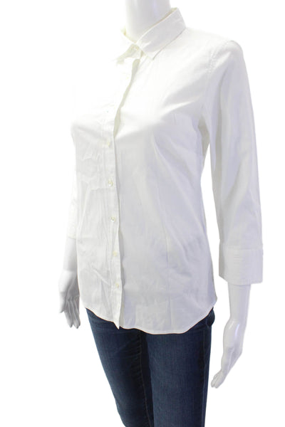 J Crew Women Collared Button-Up Top White 3/4 Sleeve Cotton-Spandex Size XS
