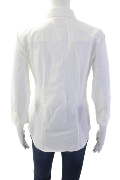 J Crew Women Collared Button-Up Top White 3/4 Sleeve Cotton-Spandex Size XS